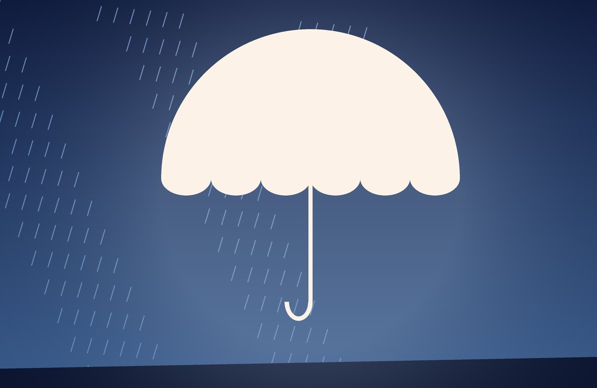 Illustration: an open umbrella sheltering from rain